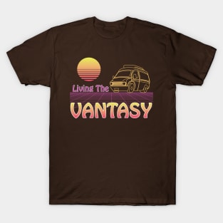 Vanlife Retro Living the Vantasy Yellow Camper Van sunset T-Shirt